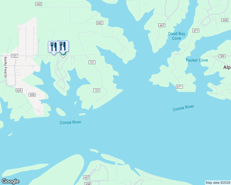 map of restaurants, bars, coffee shops, grocery stores, and more near 1761 County Road 131 in Cedar Bluff