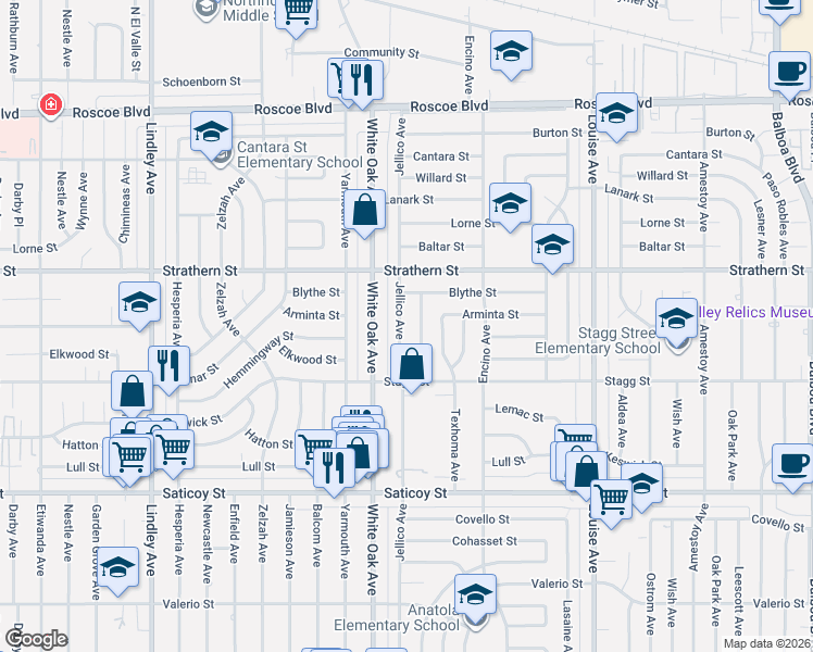 map of restaurants, bars, coffee shops, grocery stores, and more near 7862 Jellico Avenue in Los Angeles