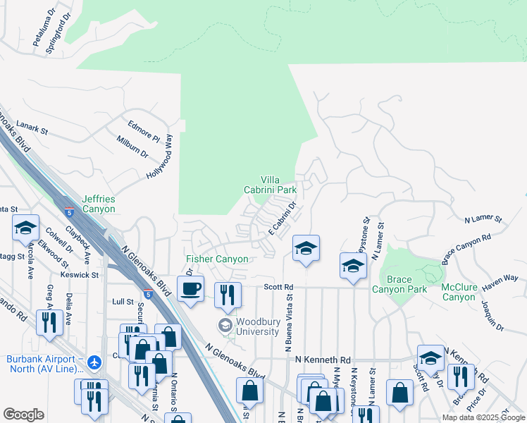 map of restaurants, bars, coffee shops, grocery stores, and more near in Burbank