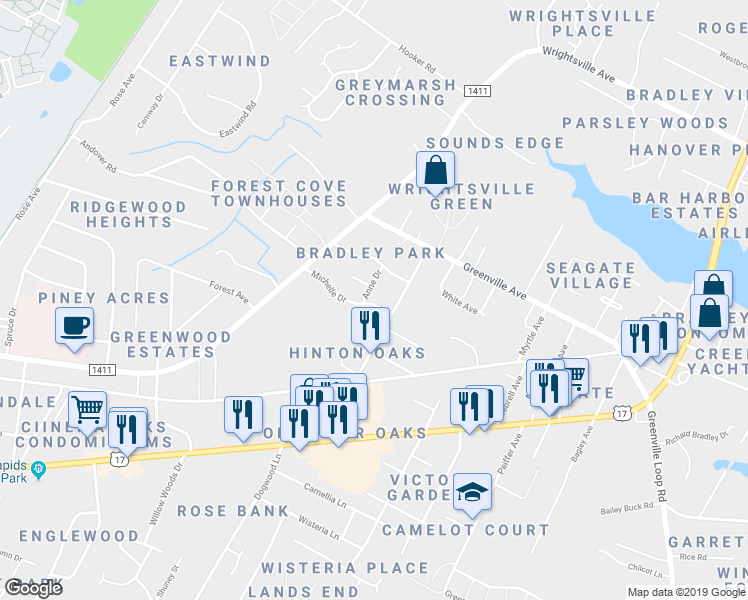 map of restaurants, bars, coffee shops, grocery stores, and more near 133 Hinton Avenue in Wilmington