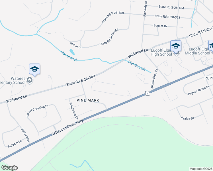 map of restaurants, bars, coffee shops, grocery stores, and more near 262 Pine Mark Lane in Lugoff