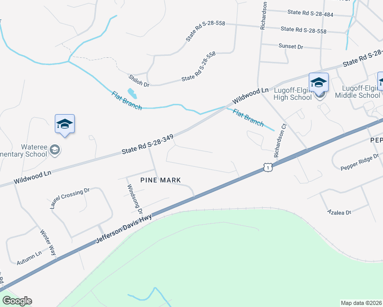 map of restaurants, bars, coffee shops, grocery stores, and more near 262 Pine Mark Lane in Lugoff
