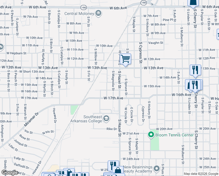 map of restaurants, bars, coffee shops, grocery stores, and more near 2402 West 16th Avenue in Pine Bluff