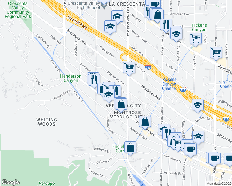 map of restaurants, bars, coffee shops, grocery stores, and more near 2851 Hermosa Avenue in Glendale