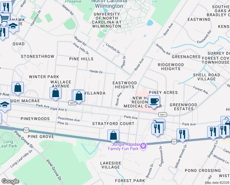 map of restaurants, bars, coffee shops, grocery stores, and more near 208 Rose Avenue in Wilmington