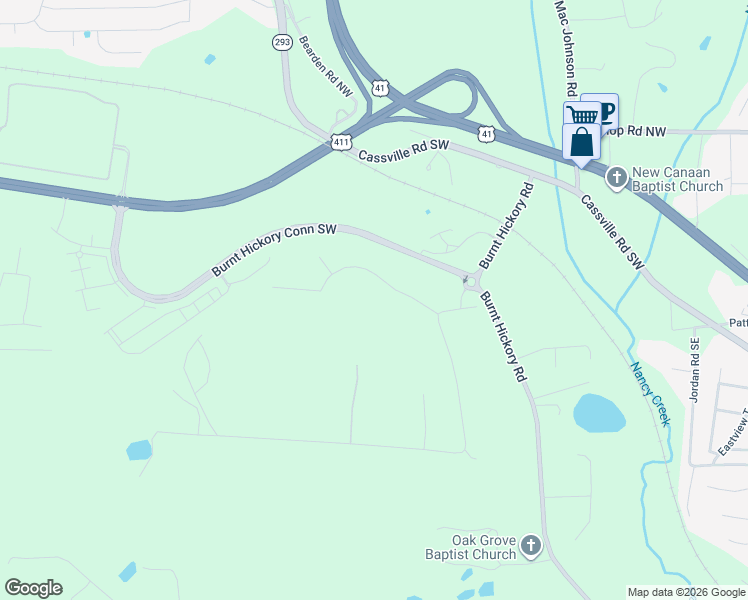 map of restaurants, bars, coffee shops, grocery stores, and more near 23 Widgeon Way Southwest in Cartersville