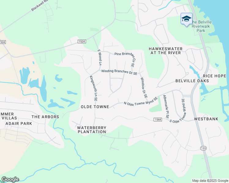 map of restaurants, bars, coffee shops, grocery stores, and more near 742 Oak Branches Close Southeast in Belville