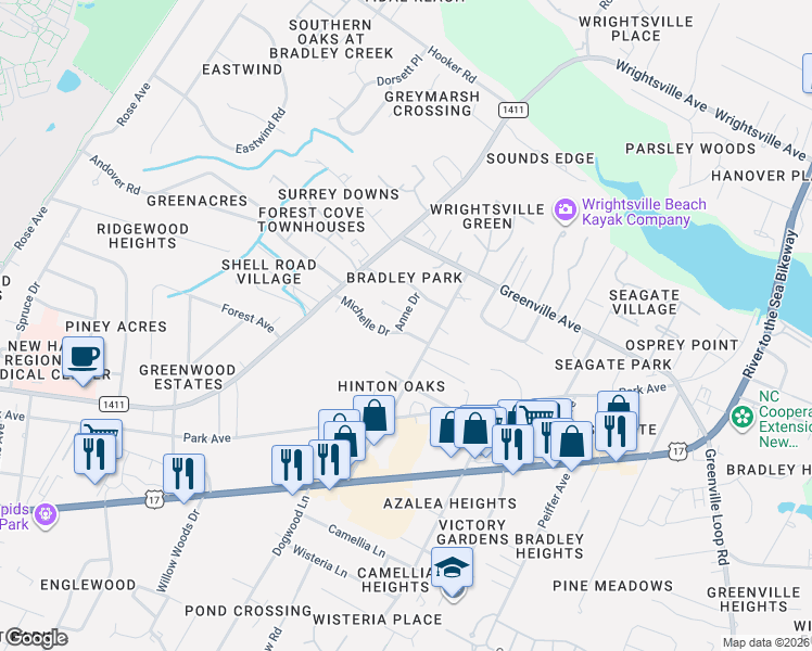 map of restaurants, bars, coffee shops, grocery stores, and more near 133 Hinton Avenue in Wilmington