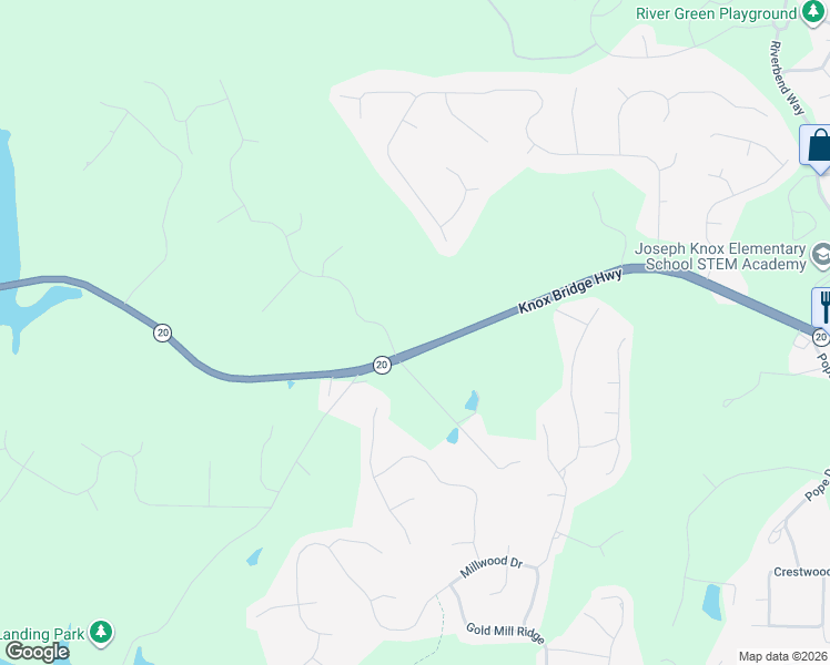 map of restaurants, bars, coffee shops, grocery stores, and more near 7369 Knox Bridge Highway in Canton