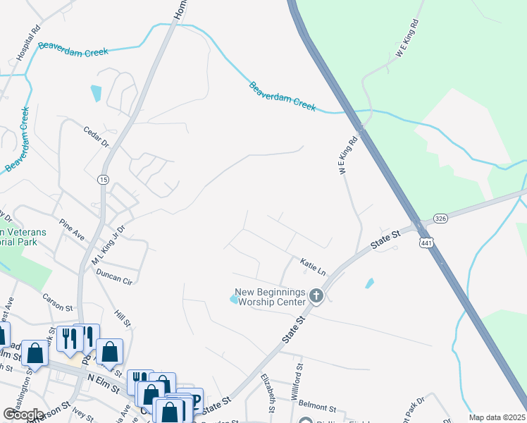 map of restaurants, bars, coffee shops, grocery stores, and more near 274 Katie Lane in Commerce