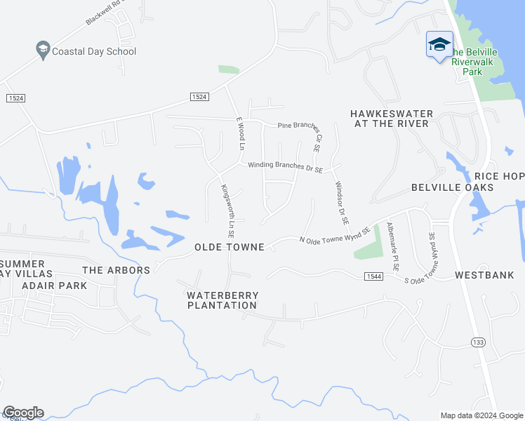 map of restaurants, bars, coffee shops, grocery stores, and more near 455 Maple Branches Drive in Belville