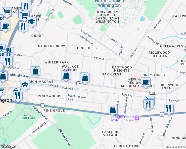 map of restaurants, bars, coffee shops, grocery stores, and more near 212 Woodland Drive in Wilmington