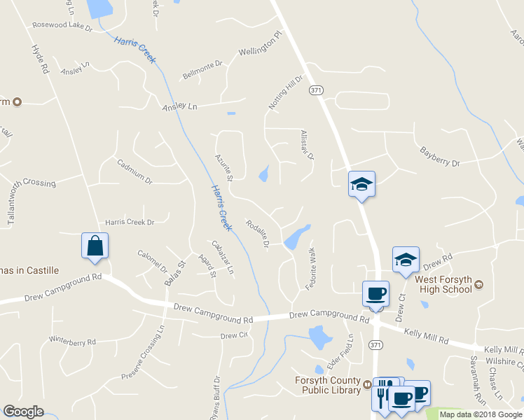 map of restaurants, bars, coffee shops, grocery stores, and more near 4030 Azurite Street in Cumming