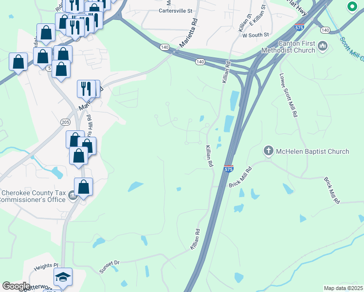 map of restaurants, bars, coffee shops, grocery stores, and more near 327 Morning Frost in Canton