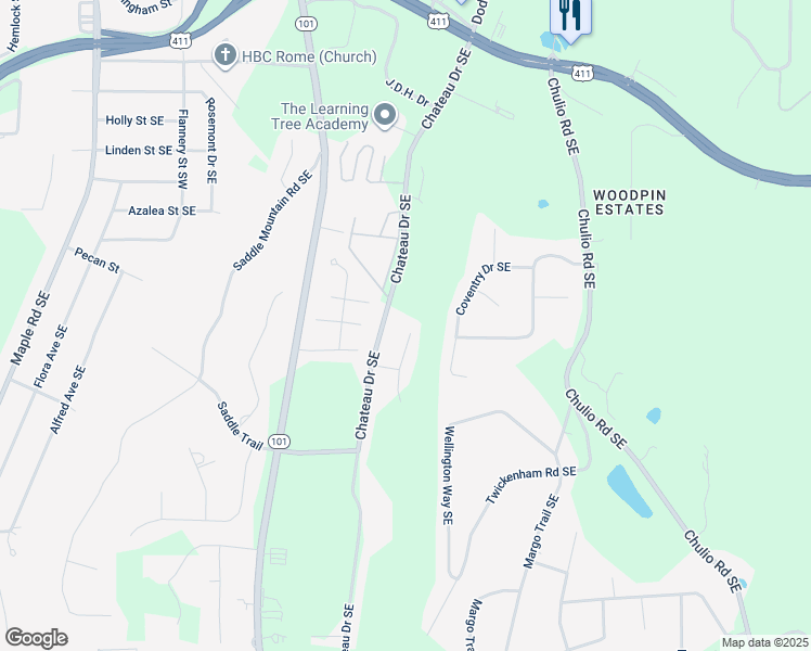 map of restaurants, bars, coffee shops, grocery stores, and more near 3 Cliffview Drive Southeast in Rome