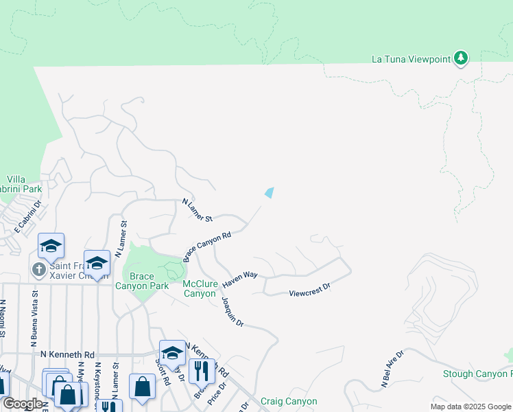 map of restaurants, bars, coffee shops, grocery stores, and more near 3429 Brace Canyon Road in Burbank