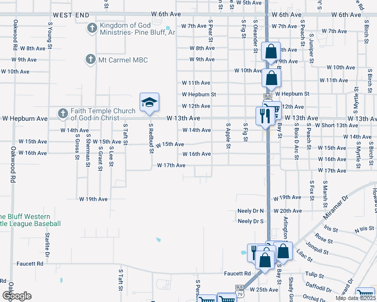 map of restaurants, bars, coffee shops, grocery stores, and more near 4413 West 17th Avenue in Pine Bluff