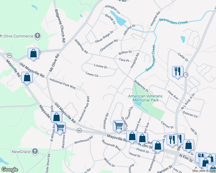 map of restaurants, bars, coffee shops, grocery stores, and more near 20 Paula Street in Commerce
