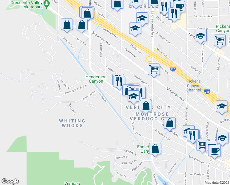 map of restaurants, bars, coffee shops, grocery stores, and more near 3019 Sycamore Avenue in Glendale