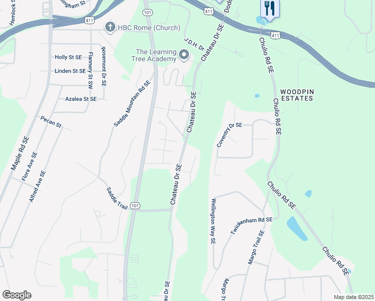 map of restaurants, bars, coffee shops, grocery stores, and more near 3 Cliffview Drive Southeast in Rome