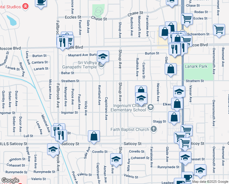 map of restaurants, bars, coffee shops, grocery stores, and more near 7944 Sausalito Avenue in Los Angeles