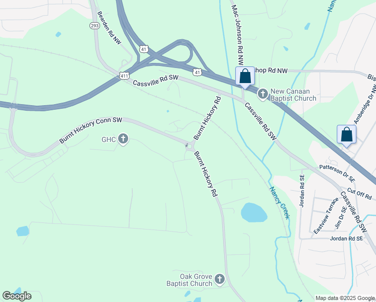 map of restaurants, bars, coffee shops, grocery stores, and more near 102 Burnt Hickory Drive Southwest in Cartersville