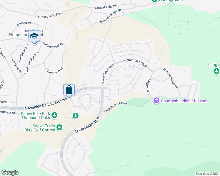 map of restaurants, bars, coffee shops, grocery stores, and more near 2985 East Avenida De Los Arboles in Thousand Oaks