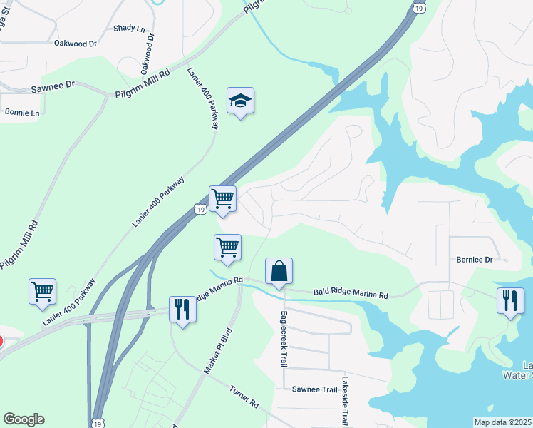 map of restaurants, bars, coffee shops, grocery stores, and more near 1202 Fischer Trace in Cumming