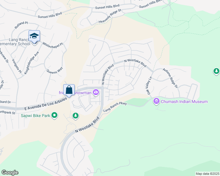 map of restaurants, bars, coffee shops, grocery stores, and more near 2985 East Avenida De Los Arboles in Thousand Oaks