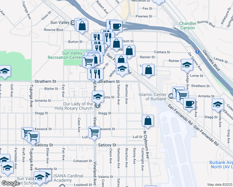 map of restaurants, bars, coffee shops, grocery stores, and more near 7934 Cleon Avenue in Los Angeles