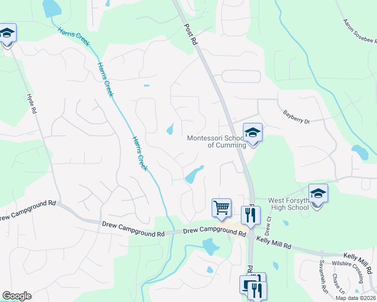 map of restaurants, bars, coffee shops, grocery stores, and more near 4065 Tantalum Bend in Cumming