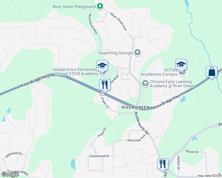 map of restaurants, bars, coffee shops, grocery stores, and more near 404 Oakview Lane in Canton