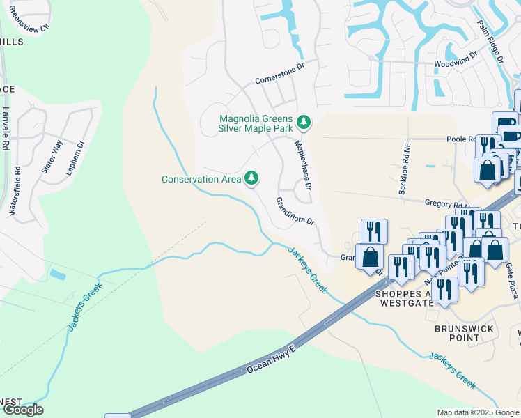 map of restaurants, bars, coffee shops, grocery stores, and more near 1026 Cherrywood Court in Leland