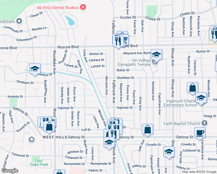 map of restaurants, bars, coffee shops, grocery stores, and more near 7920 McLaren Avenue in Los Angeles