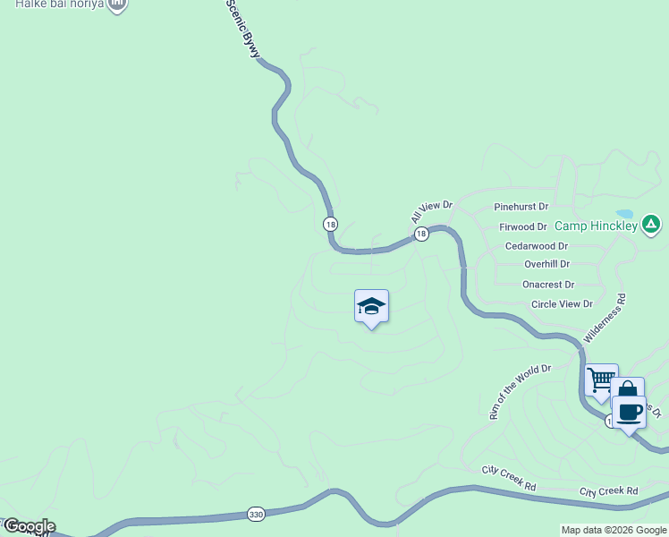 map of restaurants, bars, coffee shops, grocery stores, and more near 30955 Scenic Way in Running Springs