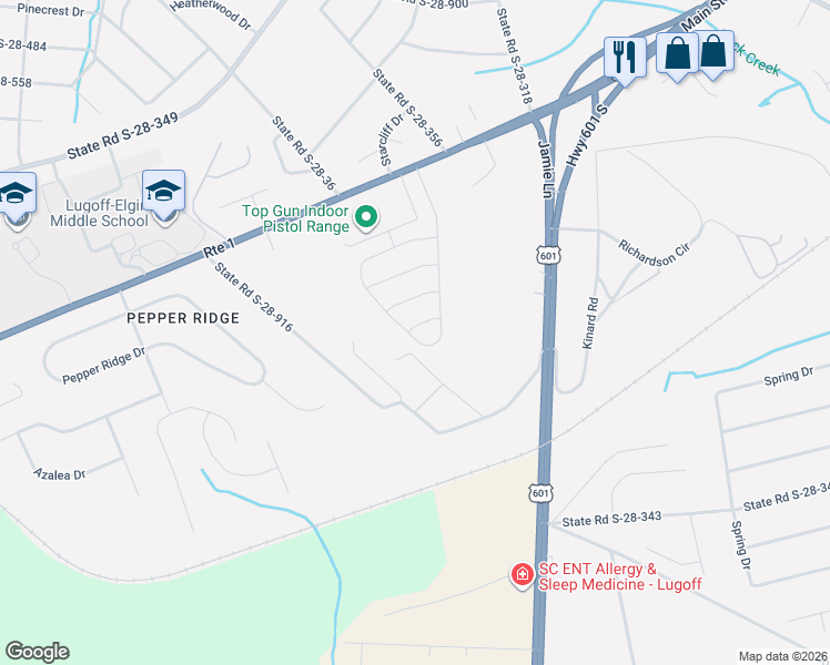 map of restaurants, bars, coffee shops, grocery stores, and more near 2-260 Sandhill Rd in Lugoff