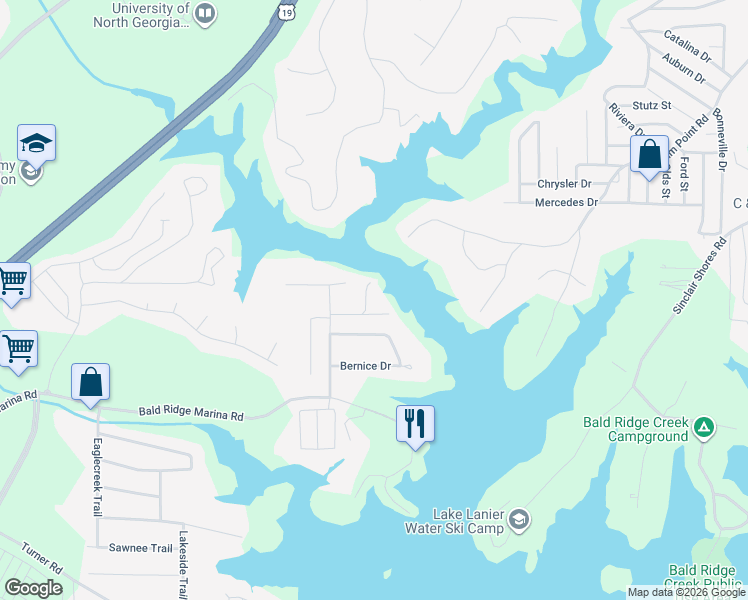 map of restaurants, bars, coffee shops, grocery stores, and more near 2030 Peachtree Road in Cumming