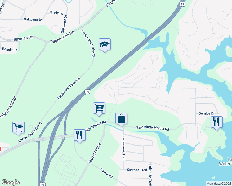 map of restaurants, bars, coffee shops, grocery stores, and more near 1216 Foxcroft Ln in Cumming