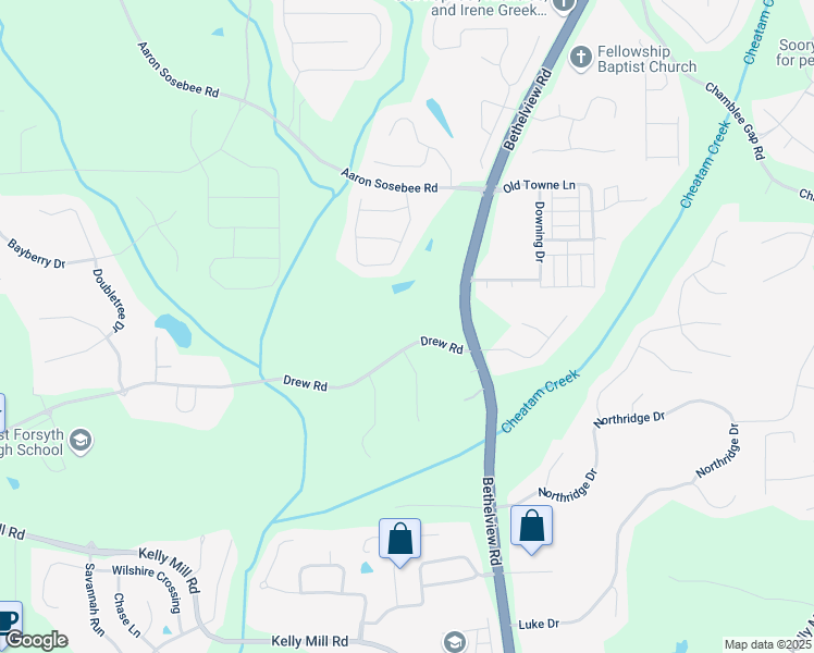 map of restaurants, bars, coffee shops, grocery stores, and more near 3690 Drew Road in Cumming