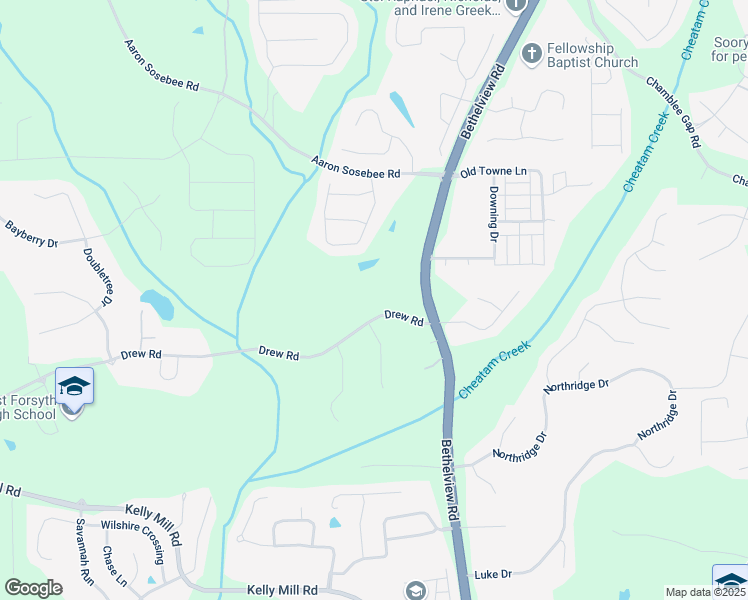 map of restaurants, bars, coffee shops, grocery stores, and more near 3690 Drew Road in Cumming