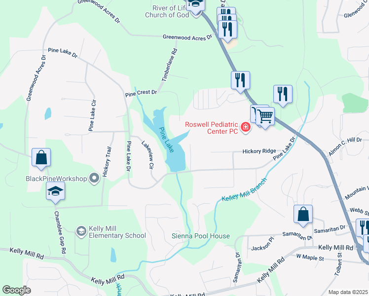 map of restaurants, bars, coffee shops, grocery stores, and more near 105 Sonnett Drive in Cumming