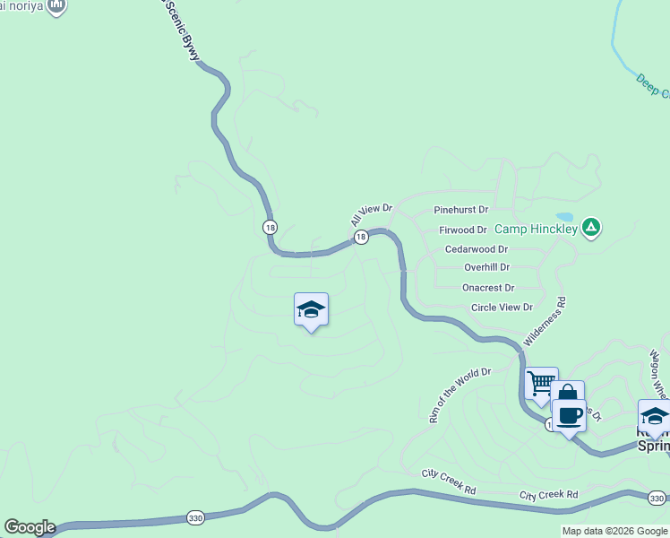 map of restaurants, bars, coffee shops, grocery stores, and more near 31096 Wild Oak Drive in Running Springs