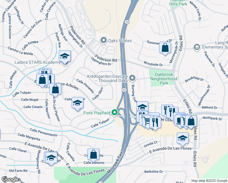 map of restaurants, bars, coffee shops, grocery stores, and more near 2650 Calle Limonero in Thousand Oaks