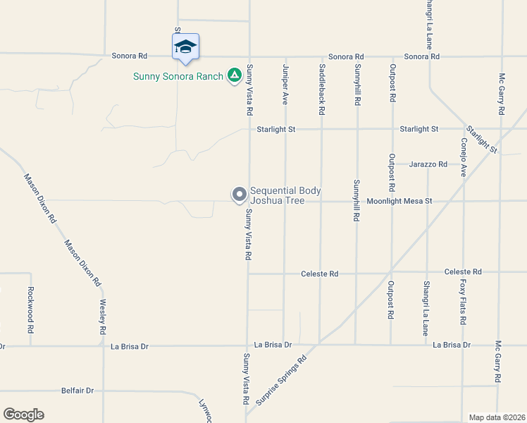 map of restaurants, bars, coffee shops, grocery stores, and more near 60945 Moonlight Mesa Street in Joshua Tree