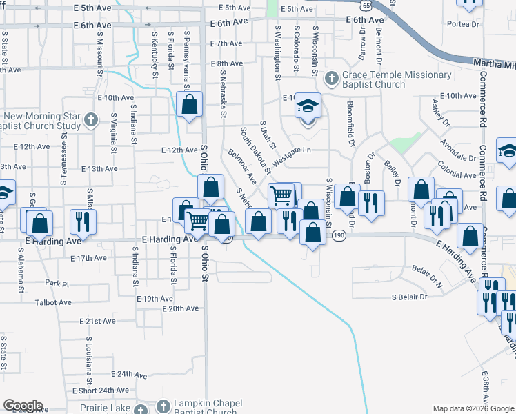 map of restaurants, bars, coffee shops, grocery stores, and more near 1502 Belmoor Avenue in Pine Bluff