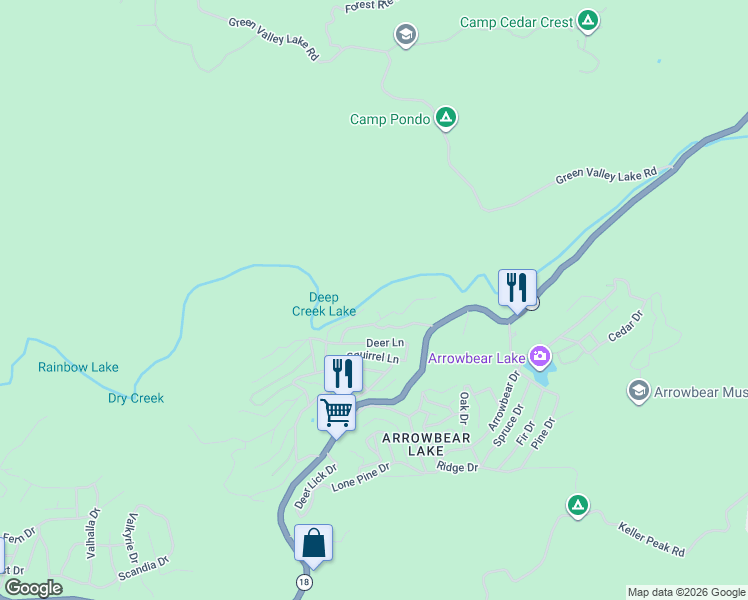 map of restaurants, bars, coffee shops, grocery stores, and more near 2137 Deep Creek Drive in Running Springs