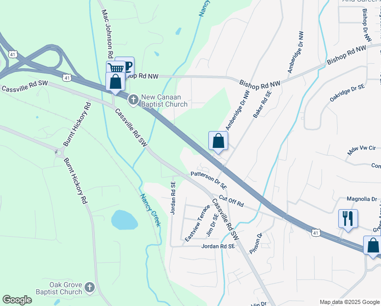 map of restaurants, bars, coffee shops, grocery stores, and more near 1771 Joe Frank Harris Parkway Southeast in Cartersville