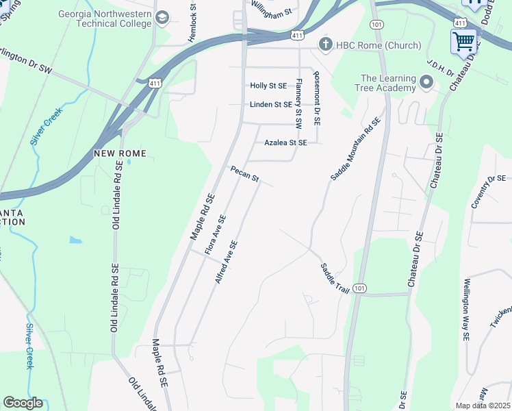 map of restaurants, bars, coffee shops, grocery stores, and more near 211 Alfred Avenue Southeast in Rome