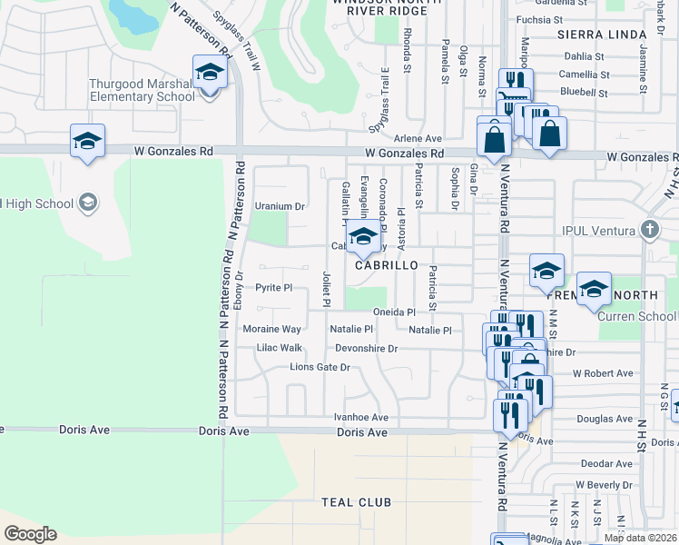 map of restaurants, bars, coffee shops, grocery stores, and more near 1411 Gallatin Place in Oxnard