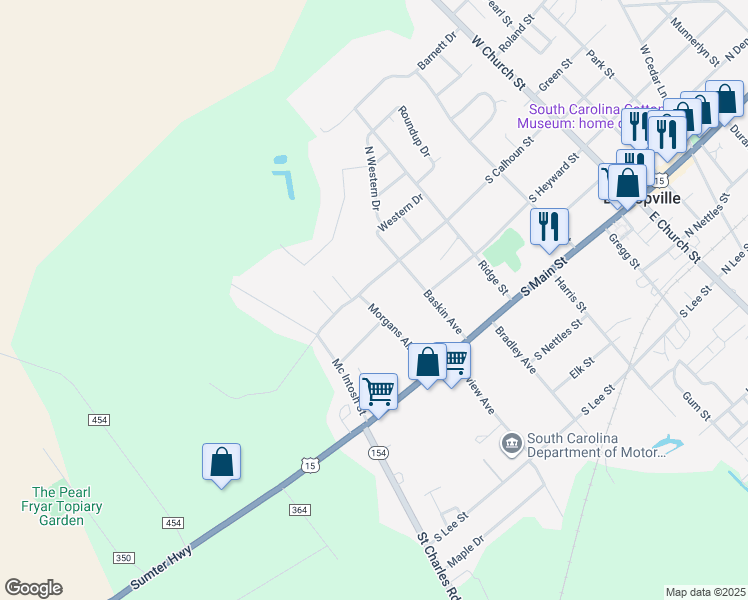 map of restaurants, bars, coffee shops, grocery stores, and more near 398 South Calhoun Street in Bishopville